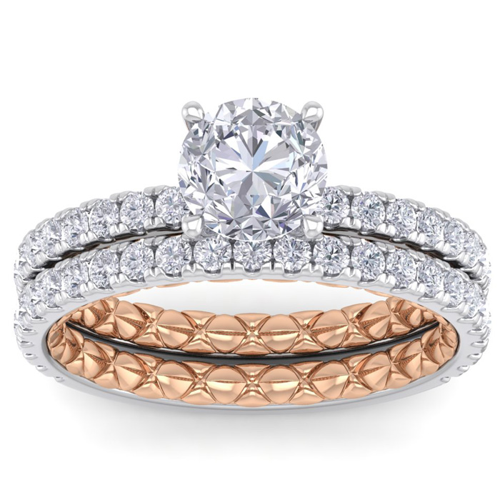 2 Carat Round Shape Diamond Bridal Ring Set in Quilted 14K White & Rose Gold (5.30 g) (, I1-I2 Clarity Enhanced), Size 4 by SuperJeweler