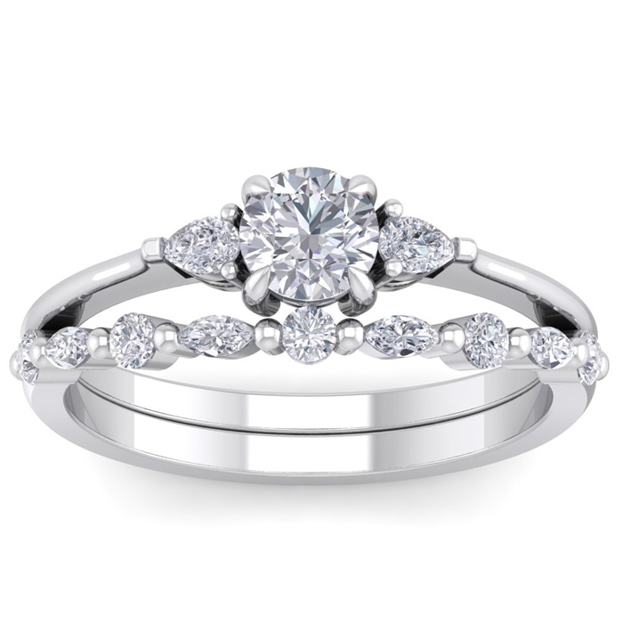 7/8 Carat Diamond Antique Style Bridal Ring Set in 14K White Gold (3.70 g) (, SI2-I1), Size 4 by SuperJeweler