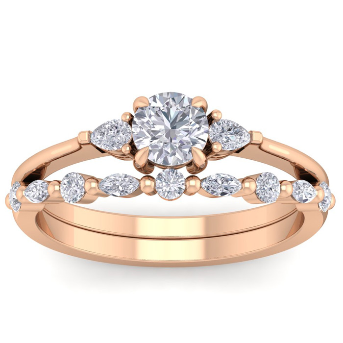 7/8 Carat Diamond Antique Style Bridal Ring Set in 14K Rose Gold (3.70 g) (, SI2-I1), Size 4 by SuperJeweler