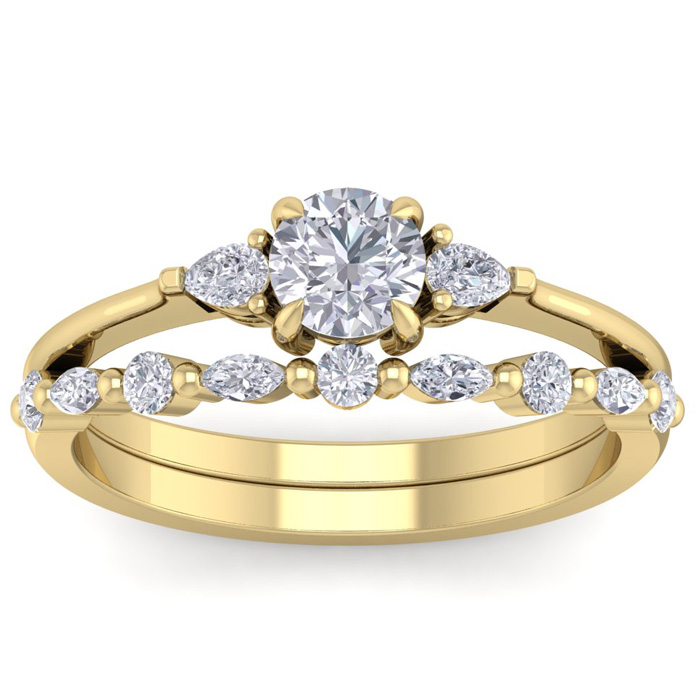 7/8 Carat Diamond Antique Style Bridal Ring Set in 14K Yellow Gold (3.70 g) (, I1-I2 Clarity Enhanced), Size 4 by SuperJeweler