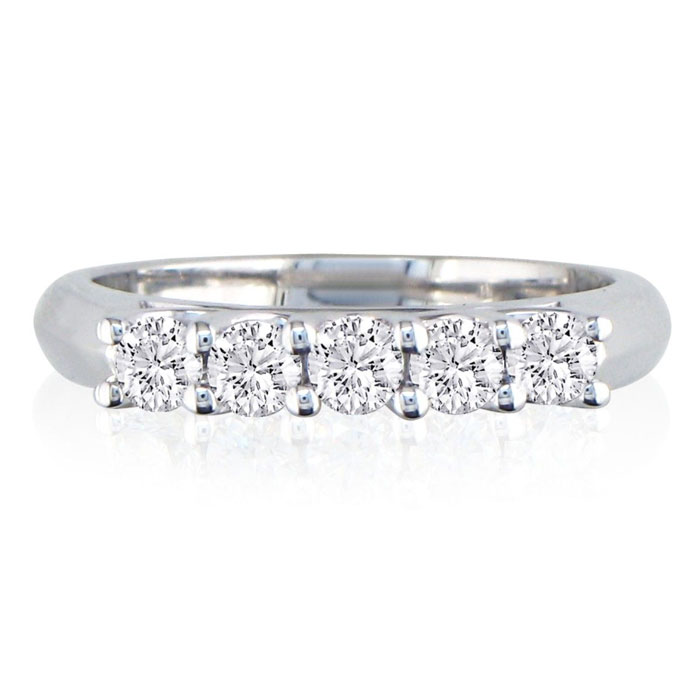 1/2 Carat Five Diamond Wedding Band in 14K White Gold (G-H Color, SI1-SI2), Size 4 by SuperJeweler