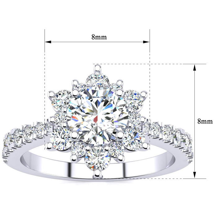 2 Carat Round Shape Flower Halo Moissanite Engagement Ring in 14K White Gold (4 g), Size 7 by SuperJeweler