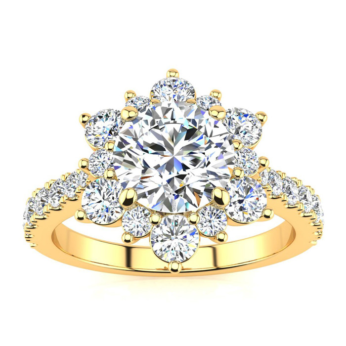 1 Carat Round Shape Flower Halo Moissanite Engagement Ring in 14K Yellow Gold (3.60 g), E/F Color, Size 4 by SuperJeweler