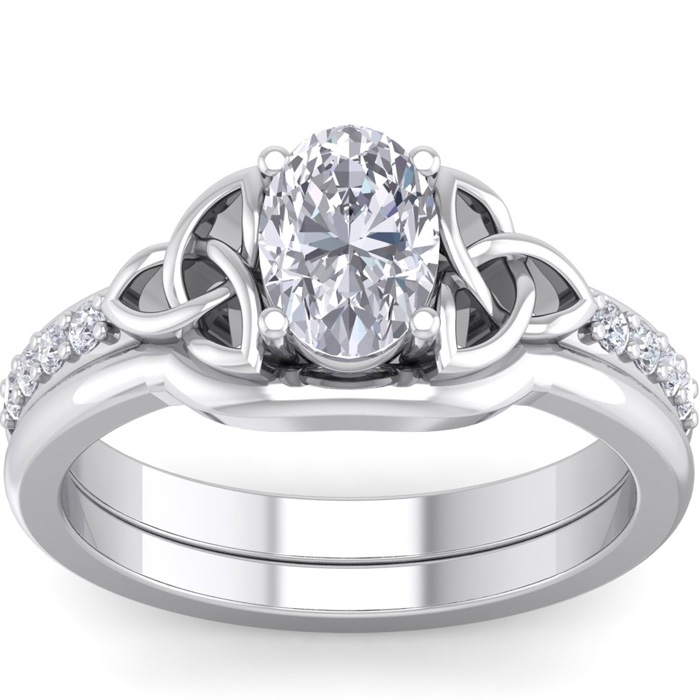 1 Carat Oval Shape Diamond Claddagh Bridal Ring Set in 14K White Gold (6.40 g) (, I1-I2 Clarity Enhanced), Size 4 by SuperJeweler