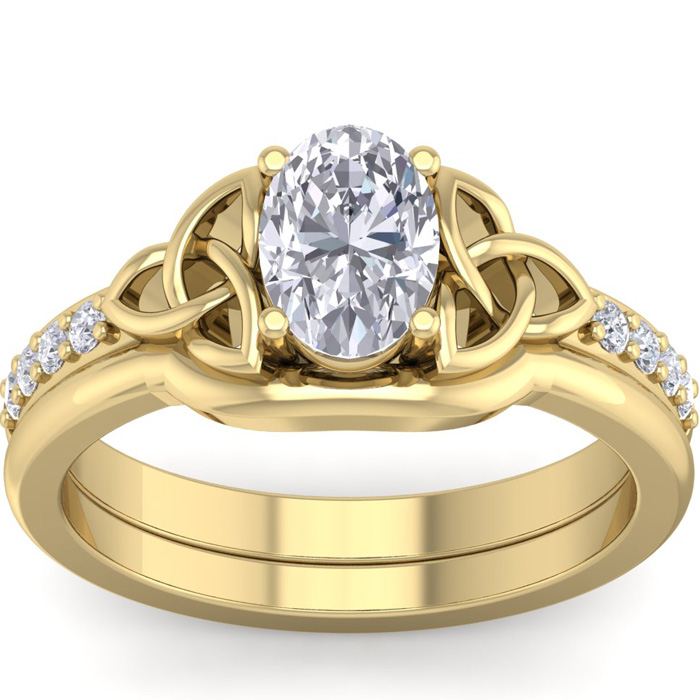 1 Carat Oval Shape Diamond Claddagh Bridal Ring Set in 14K Yellow Gold (6.40 g) (, I1-I2 Clarity Enhanced), Size 4 by SuperJeweler