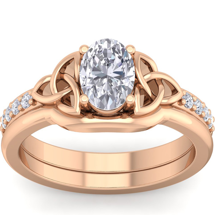 1 Carat Oval Shape Diamond Claddagh Bridal Ring Set in 14K Rose Gold (6.40 g) (, I1-I2 Clarity Enhanced), Size 4 by SuperJeweler