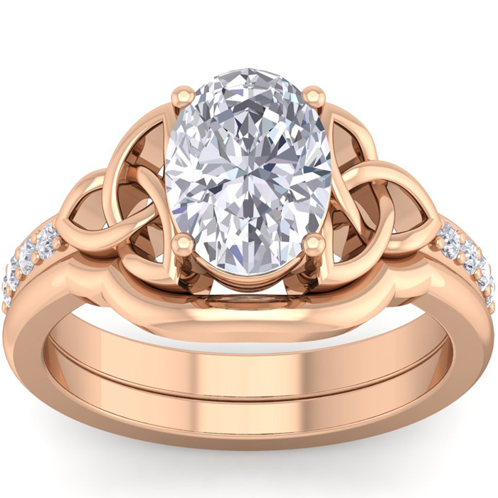 2 Carat Oval Shape Diamond Claddagh Bridal Ring Set in 14K Rose Gold (7 g) (, SI2-I1), Size 4 by SuperJeweler