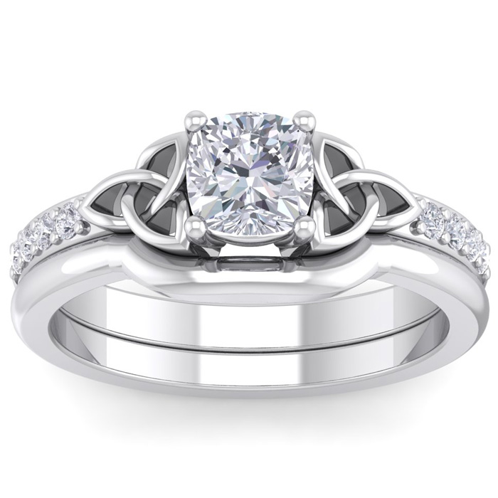 3/4 Carat Cushion Cut Diamond Claddagh Bridal Ring Set in 14K White Gold (6 g) (, SI2-I1), Size 4 by SuperJeweler