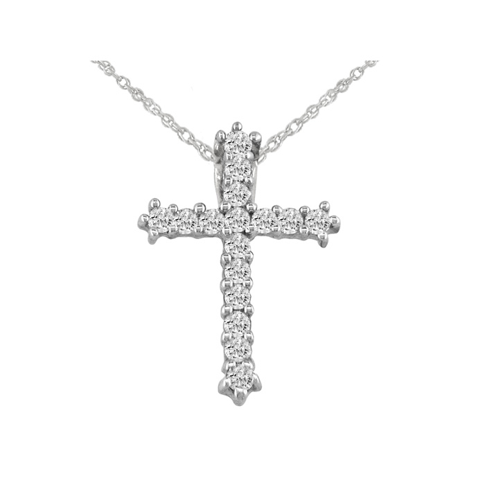 1/2 Carat Diamond Cross Pendant Necklace in White Gold (2 g), , 18 Inch Chain by SuperJeweler
