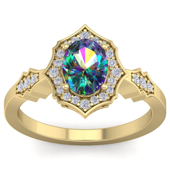 1 1/3 Carat Oval Shape Mystic Topaz & 26 Diamond Ring in 14K Yellow Gold (3.90 g), , Size 4 by SuperJeweler