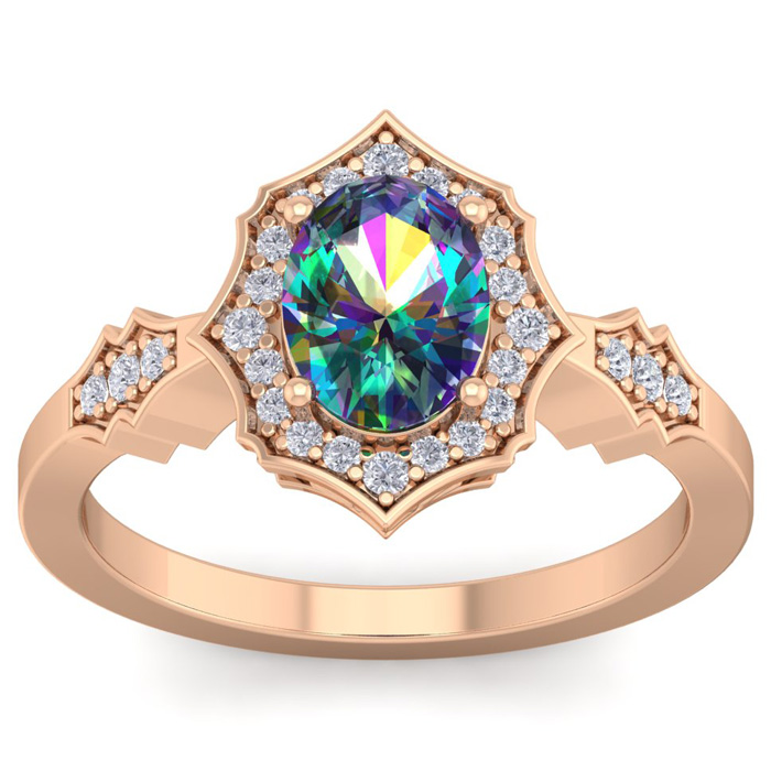 1 1/3 Carat Oval Shape Mystic Topaz & 26 Diamond Ring in 14K Rose Gold (3.90 g), , Size 4 by SuperJeweler