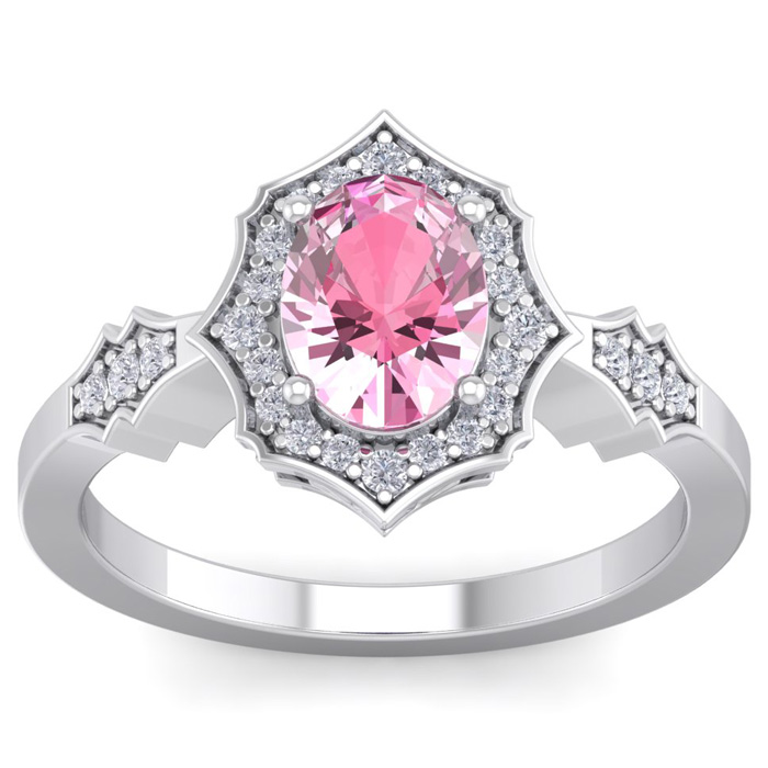 1 3/4 Carat Oval Shape Pink Topaz & 26 Diamond Ring in 14K White Gold (3.90 g), , Size 4 by SuperJeweler