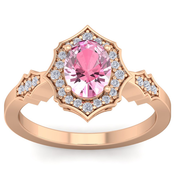 1 3/4 Carat Oval Shape Pink Topaz & 26 Diamond Ring in 14K Rose Gold (3.90 g), , Size 4 by SuperJeweler