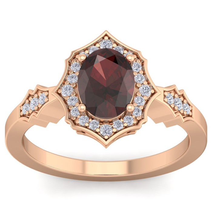 1 3/4 Carat Oval Shape Garnet & 26 Diamond Ring in 14K Rose Gold (3.90 g), , Size 4 by SuperJeweler