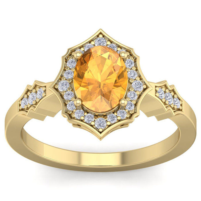 1 1/3 Carat Oval Shape Citrine & 26 Diamond Ring in 14K Yellow Gold (3.90 g), , Size 4 by SuperJeweler