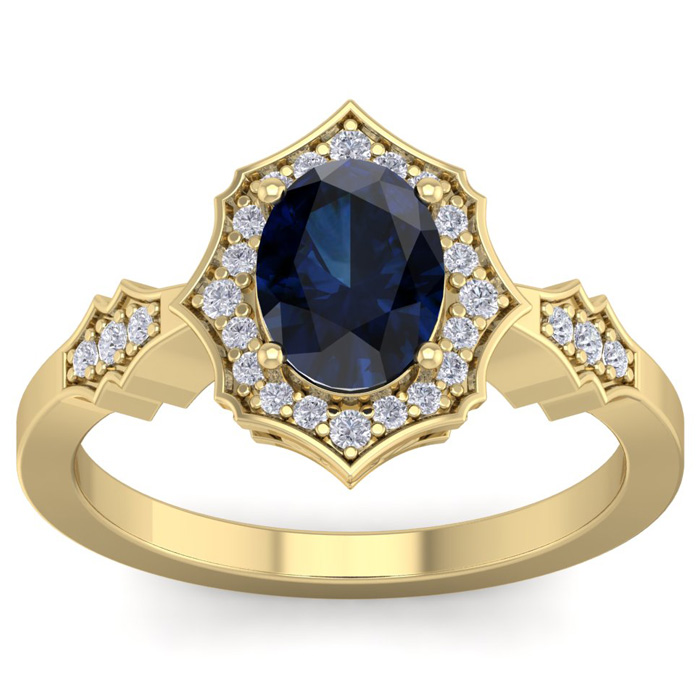 1 3/4 Carat Oval Shape Sapphire & 26 Diamond Ring in 14K Yellow Gold (3.90 g), , Size 4 by SuperJeweler