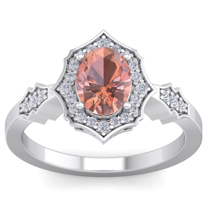 1.5 Carat Oval Shape Morganite & 26 Diamond Ring in 14K White Gold (3.90 g), , Size 4 by SuperJeweler