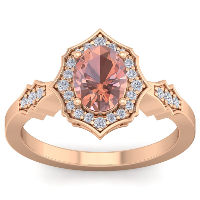 1.5 Carat Oval Shape Morganite & 26 Diamond Ring in 14K Rose Gold (3.90 g), , Size 4 by SuperJeweler