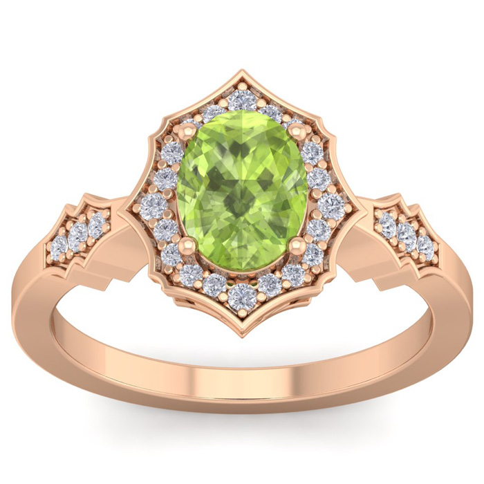 1.5 Carat Oval Shape Peridot & 26 Diamond Ring in 14K Rose Gold (3.90 g), , Size 4 by SuperJeweler