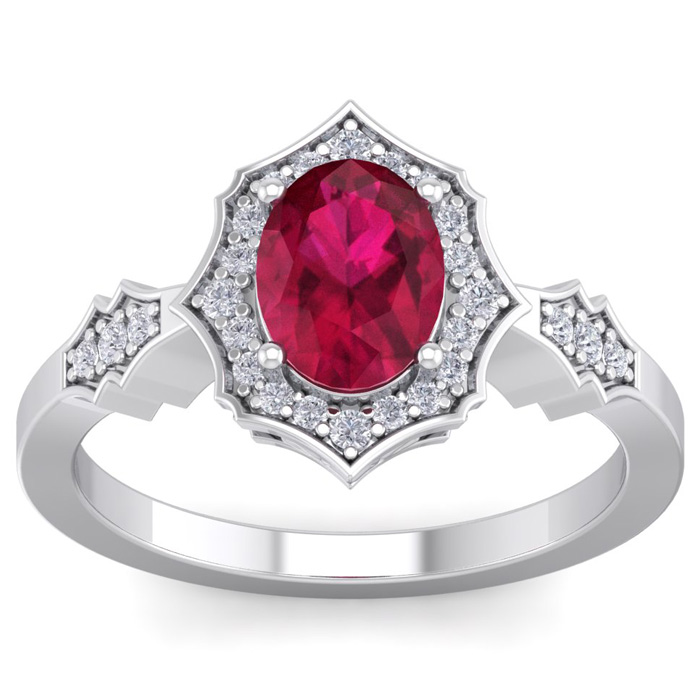 1 3/4 Carat Oval Shape Ruby & 26 Diamond Ring in 14K White Gold (3.90 g), , Size 4 by SuperJeweler