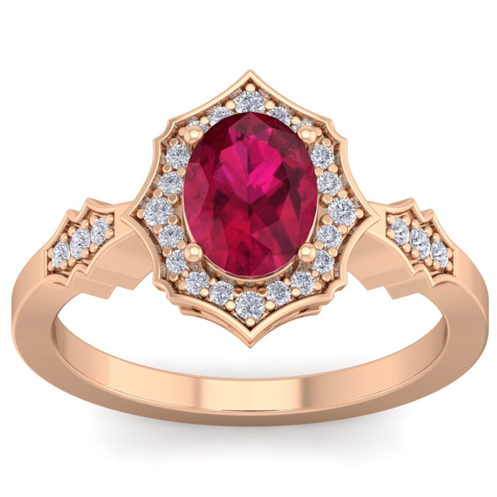 1 3/4 Carat Oval Shape Ruby & 26 Diamond Ring in 14K Rose Gold (3.90 g), , Size 4 by SuperJeweler