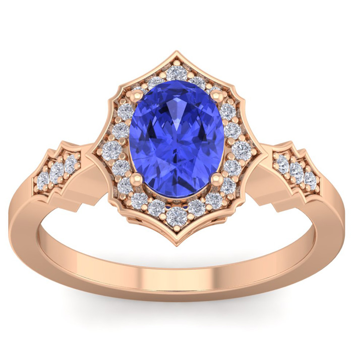 1.5 Carat Oval Shape Tanzanite & 26 Diamond Ring in 14K Rose Gold (3.90 g), , Size 4 by SuperJeweler