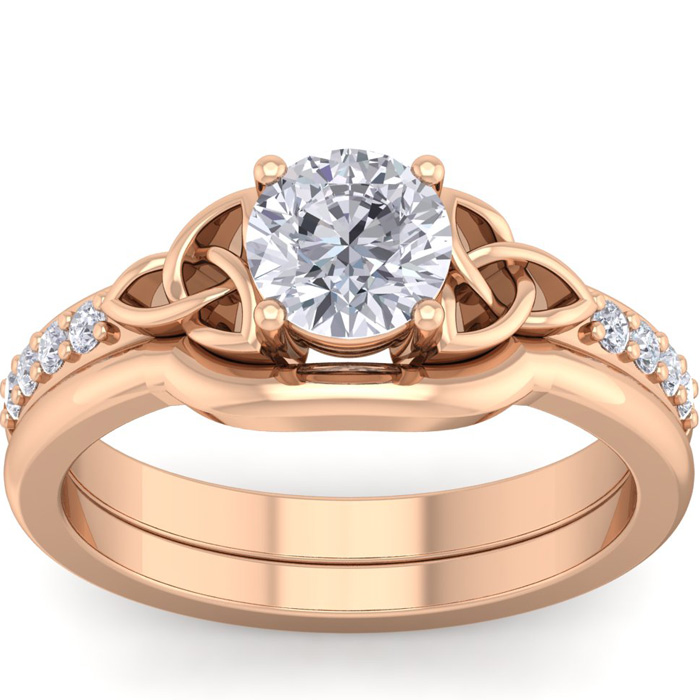 3/4 Carat Round Diamond Claddagh Bridal Ring Set in 14K Rose Gold (6 g) (, SI2-I1), Size 4 by SuperJeweler