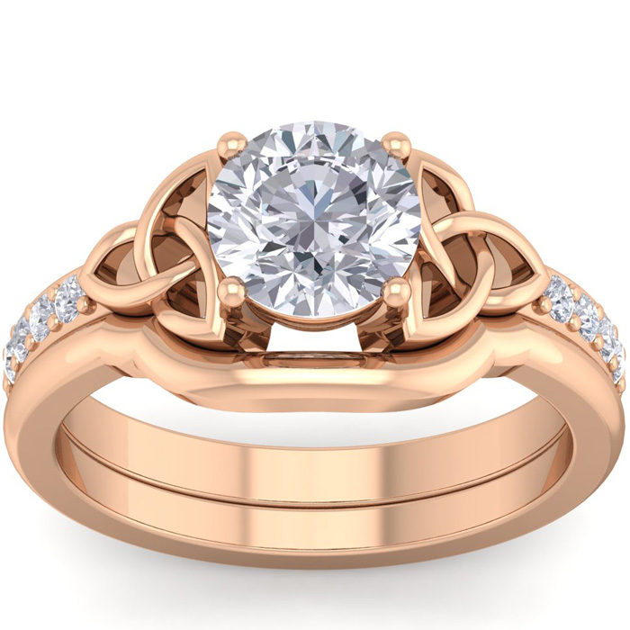 1 Carat Round Diamond Claddagh Bridal Ring Set in 14K Rose Gold (6 g) (, SI2-I1), Size 4 by SuperJeweler