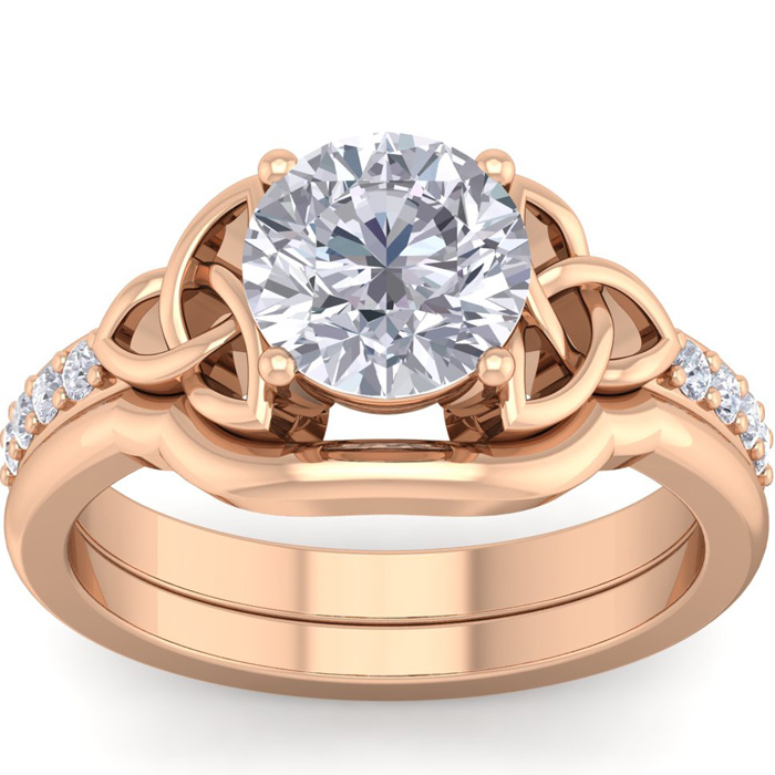 1.5 Carat Round Diamond Claddagh Bridal Ring Set in 14K Rose Gold (6.30 g) (