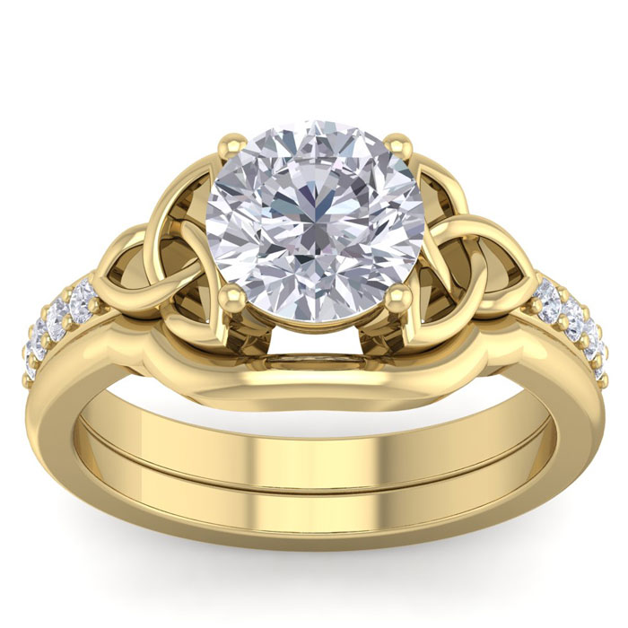 2 Carat Round Diamond Claddagh Bridal Ring Set in 14K Yellow Gold (6.50 g) (, SI2-I1), Size 4 by SuperJeweler