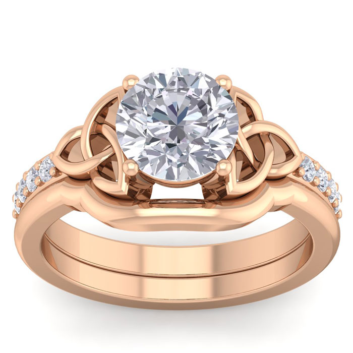 2 Carat Round Diamond Claddagh Bridal Ring Set in 14K Rose Gold (6.50 g) (, SI2-I1), Size 4 by SuperJeweler