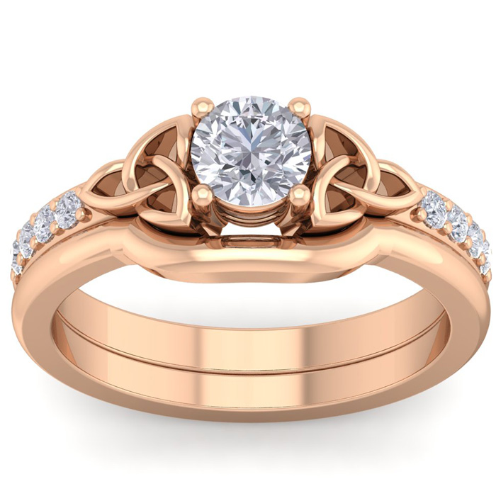 1/2 Carat Round Diamond Claddagh Bridal Ring Set in 14K Rose Gold (6 g) (, SI2-I1), Size 4 by SuperJeweler