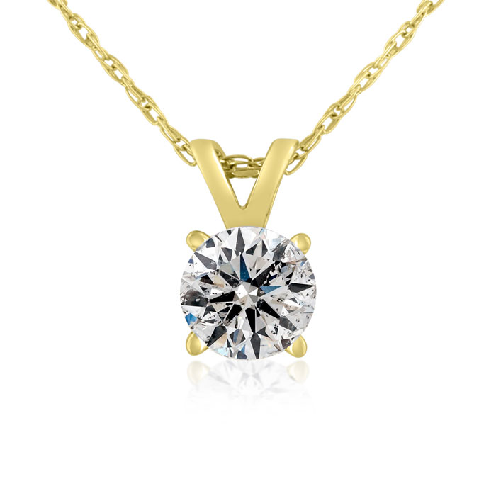 .55 Carat Round Brilliant Solitaire Diamond Pendant Necklace in 14K Gold w/ Free 18 Inch Chain (E-F, I2 Clarity Enhanced) in Sterling Silver by