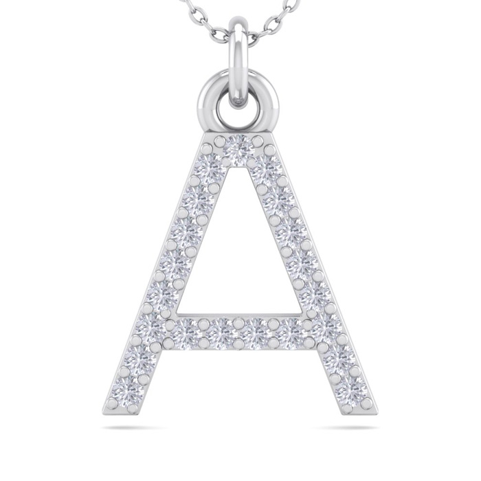 Letter A Diamond Initial Necklace in 14K White Gold (2.50 g) w/ 21 Diamonds, , 18 Inch Chain by SuperJeweler