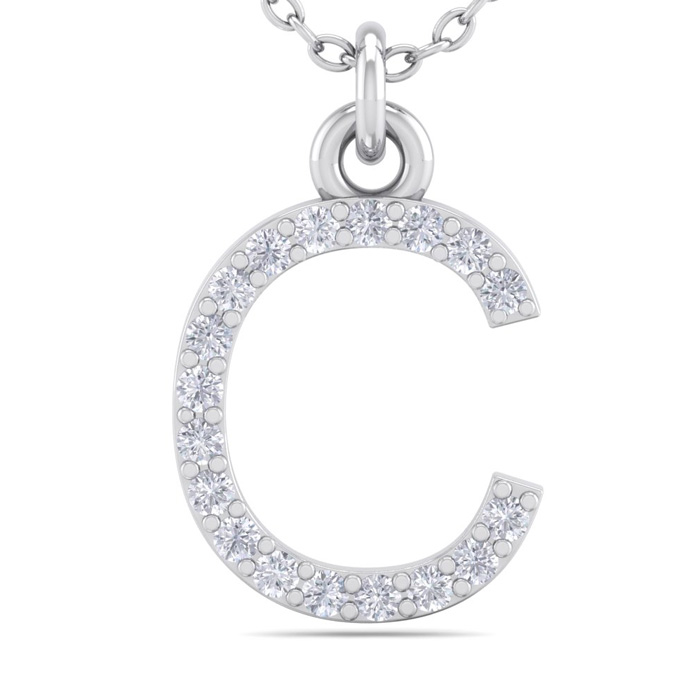 Letter C Diamond Initial Necklace in 14K White Gold (2.50 g) w/ 18 Diamonds, , 18 Inch Chain by SuperJeweler