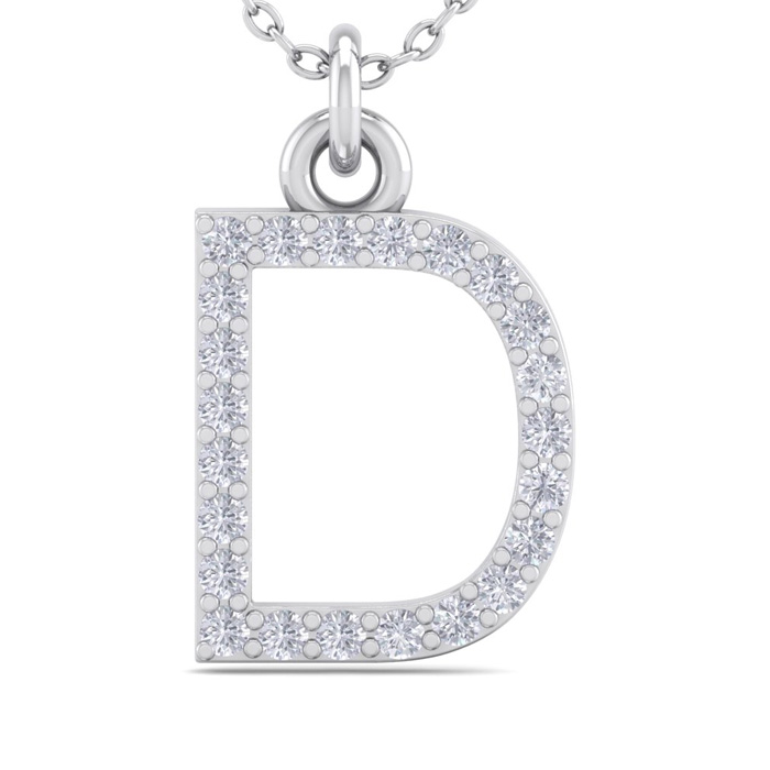 Letter D  ColorDiamond Initial Necklace in 14K White Gold (2.50 g) w/ 23 Diamonds, , 18 Inch Chain by SuperJeweler