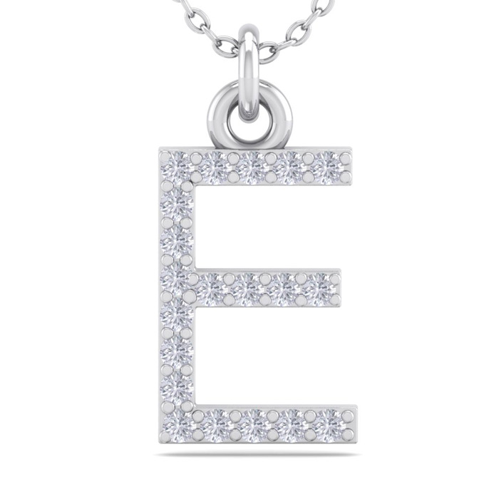 Letter E Diamond Initial Necklace in 14K White Gold (2.50 g) w/ 20 Diamonds, , 18 Inch Chain by SuperJeweler