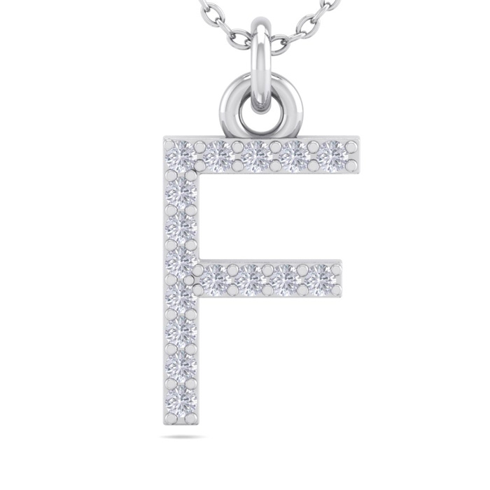 Letter F Diamond Initial Necklace in 14K White Gold (2.50 g) w/ 16 Diamonds, , 18 Inch Chain by SuperJeweler