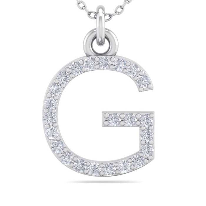 Letter G  ColorDiamond Initial Necklace in 14K White Gold (2.50 g) w/ 23 Diamonds, , 18 Inch Chain by SuperJeweler