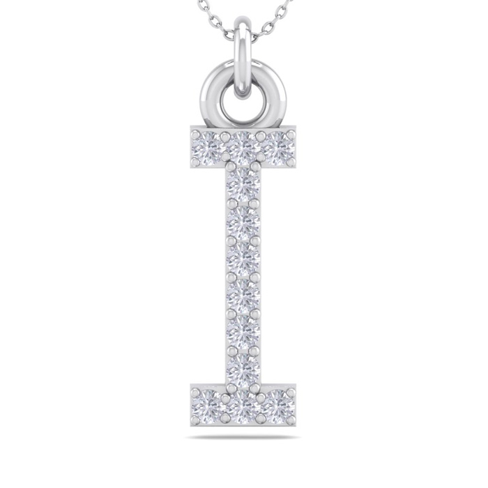 Letter I Diamond Initial Necklace in 14K White Gold (2.50 g) w/ 12 Diamonds, , 18 Inch Chain by SuperJeweler