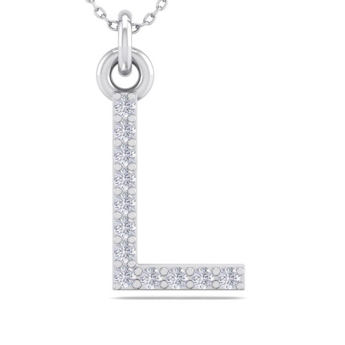 Letter L Diamond Initial Necklace In 14K White Gold (2.50 G) W/ 12 Diamonds, H/I, 18 Inch Chain By SuperJeweler