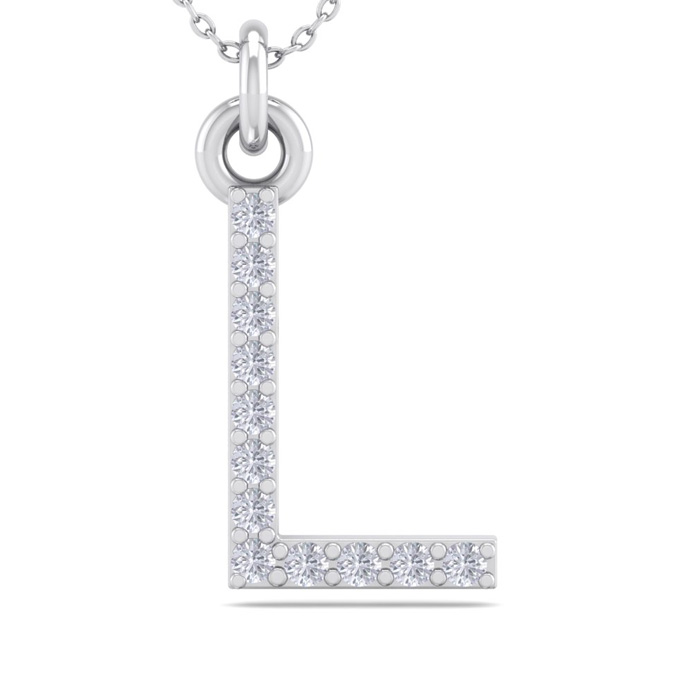 Letter L Diamond Initial Necklace in 14K White Gold (2.50 g) w/ 12 Diamonds, , 18 Inch Chain by SuperJeweler