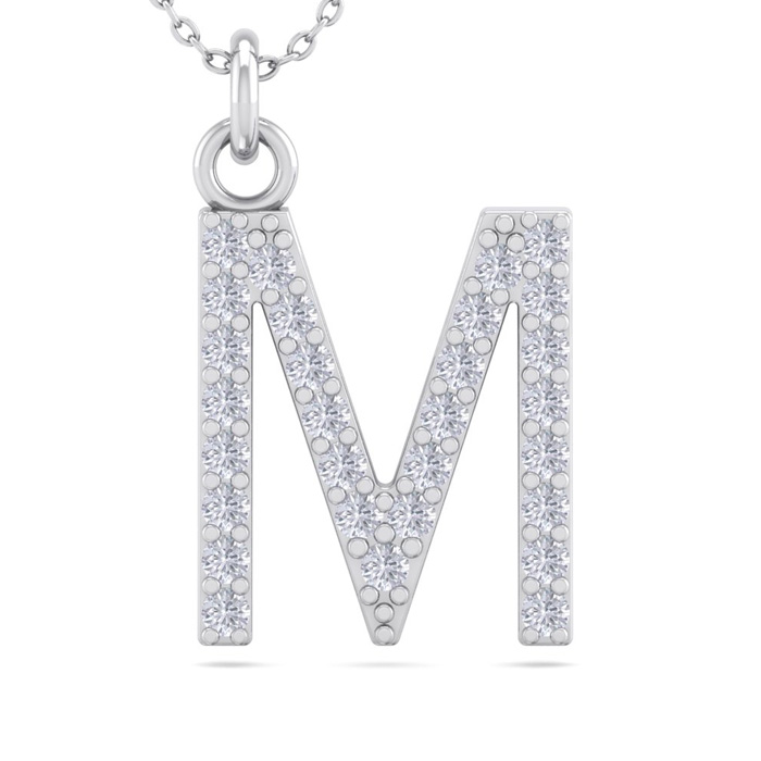 Letter M Diamond Initial Necklace in 14K White Gold (2.50 g) w/ 29 Diamonds, , 18 Inch Chain by SuperJeweler