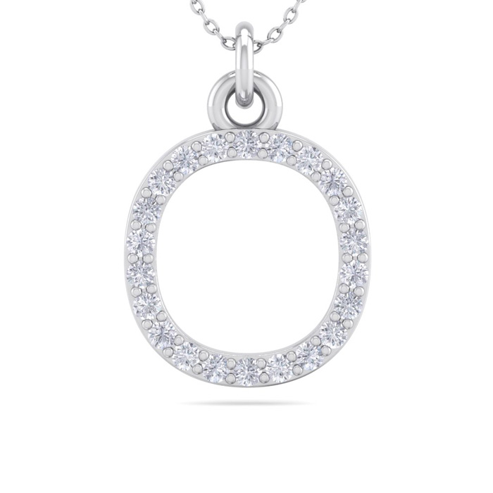 Letter O Diamond Initial Necklace in 14K White Gold (2.50 g) w/ 22 Diamonds, , 18 Inch Chain by SuperJeweler