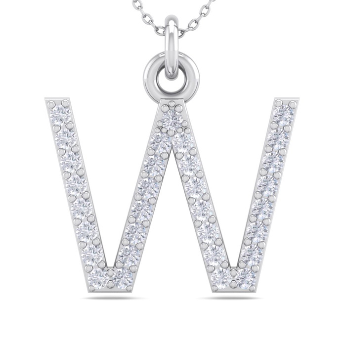 Letter W Diamond Initial Necklace in 14K White Gold (2.50 g) w/ 31 Diamonds, , 18 Inch Chain by SuperJeweler