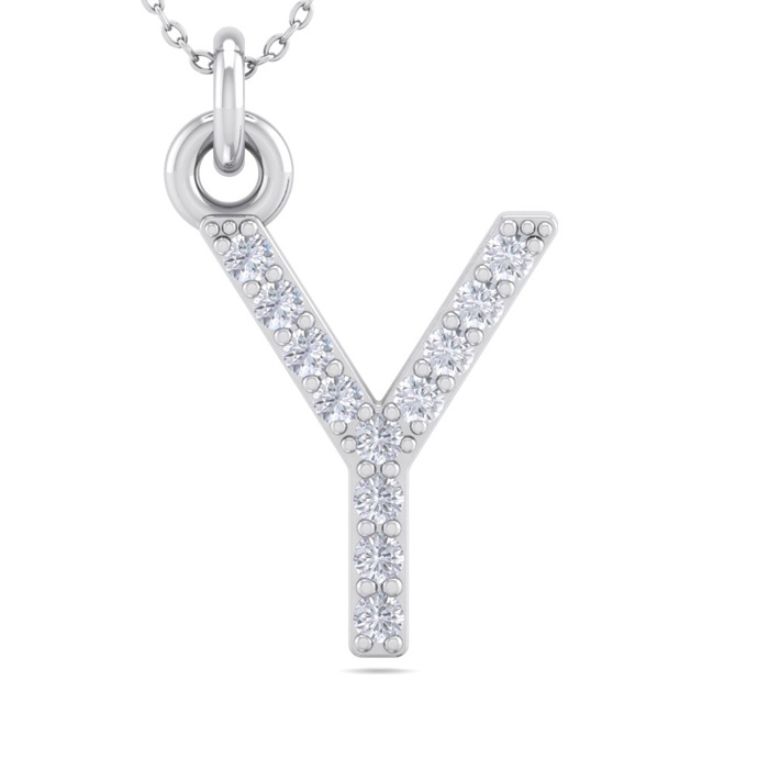 Letter Y Diamond Initial Necklace in 14K White Gold (2.50 g) w/ 12 Diamonds, , 18 Inch Chain by SuperJeweler