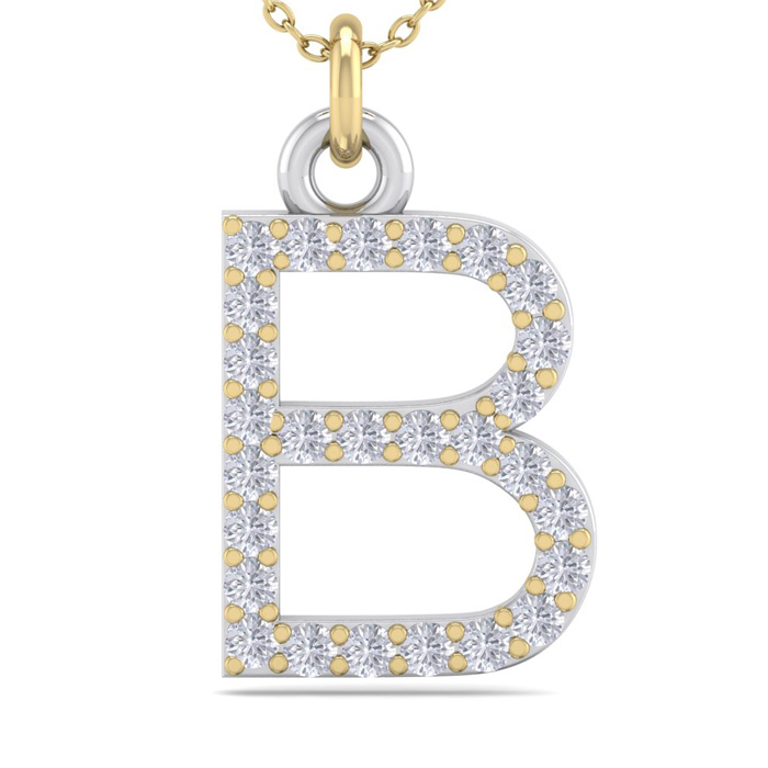 Letter B Diamond Initial Necklace in 14K Yellow Gold (2.50 g) w/ 27 Diamonds, , 18 Inch Chain by SuperJeweler