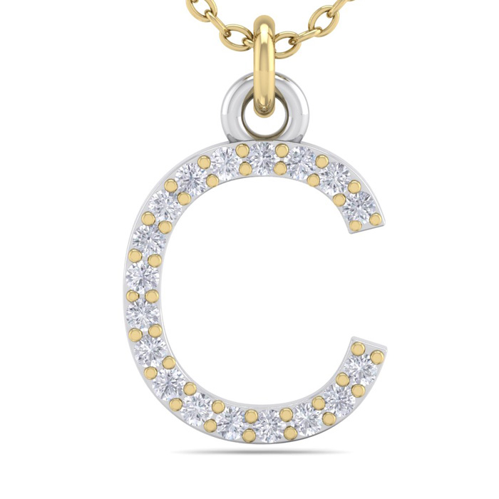 Letter C Diamond Initial Necklace in 14K Yellow Gold (2.50 g) w/ 18 Diamonds, , 18 Inch Chain by SuperJeweler