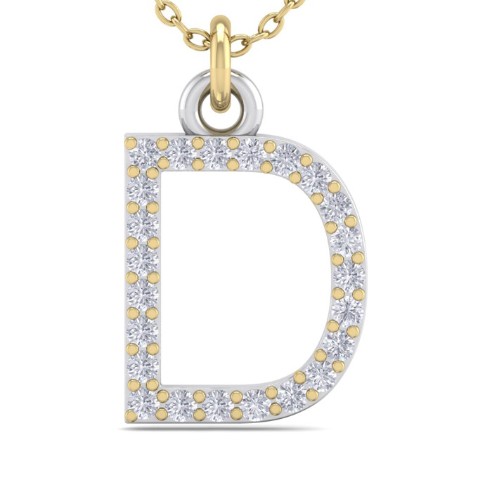 Letter D  ColorDiamond Initial Necklace in 14K Yellow Gold (2.50 g) w/ 23 Diamonds, , 18 Inch Chain by SuperJeweler