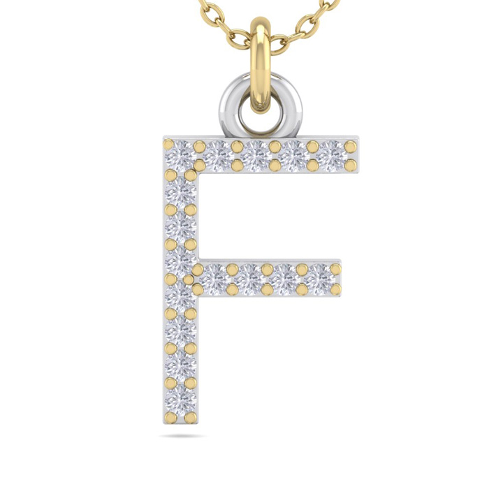 Letter F Diamond Initial Necklace in 14K Yellow Gold (2.50 g) w/ 16 Diamonds, , 18 Inch Chain by SuperJeweler